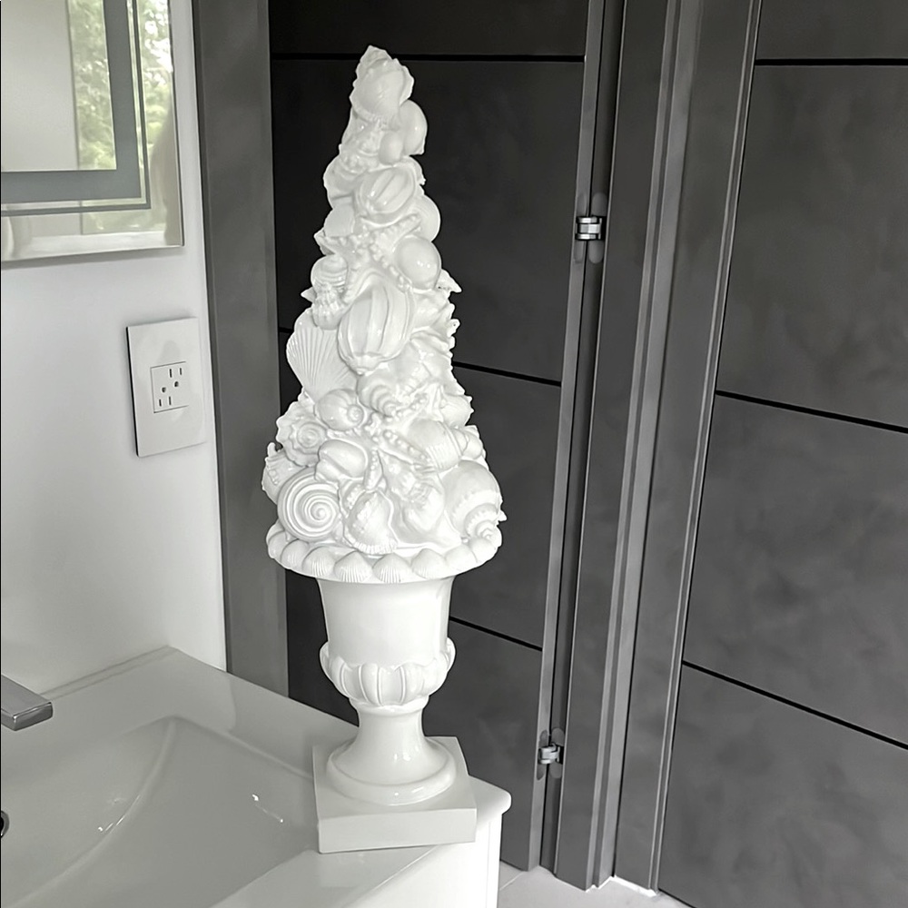 COASTAL NAUTICAL shiny white sculpted topiary centerpiece 24"